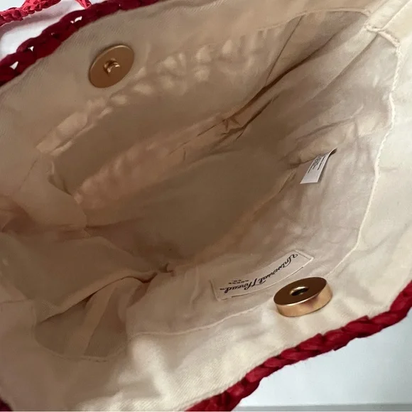 New Universal Thread Spritz Tote Bag Red Woven Paper Straw Crochet Purse Raffia - Picture 10 of 11